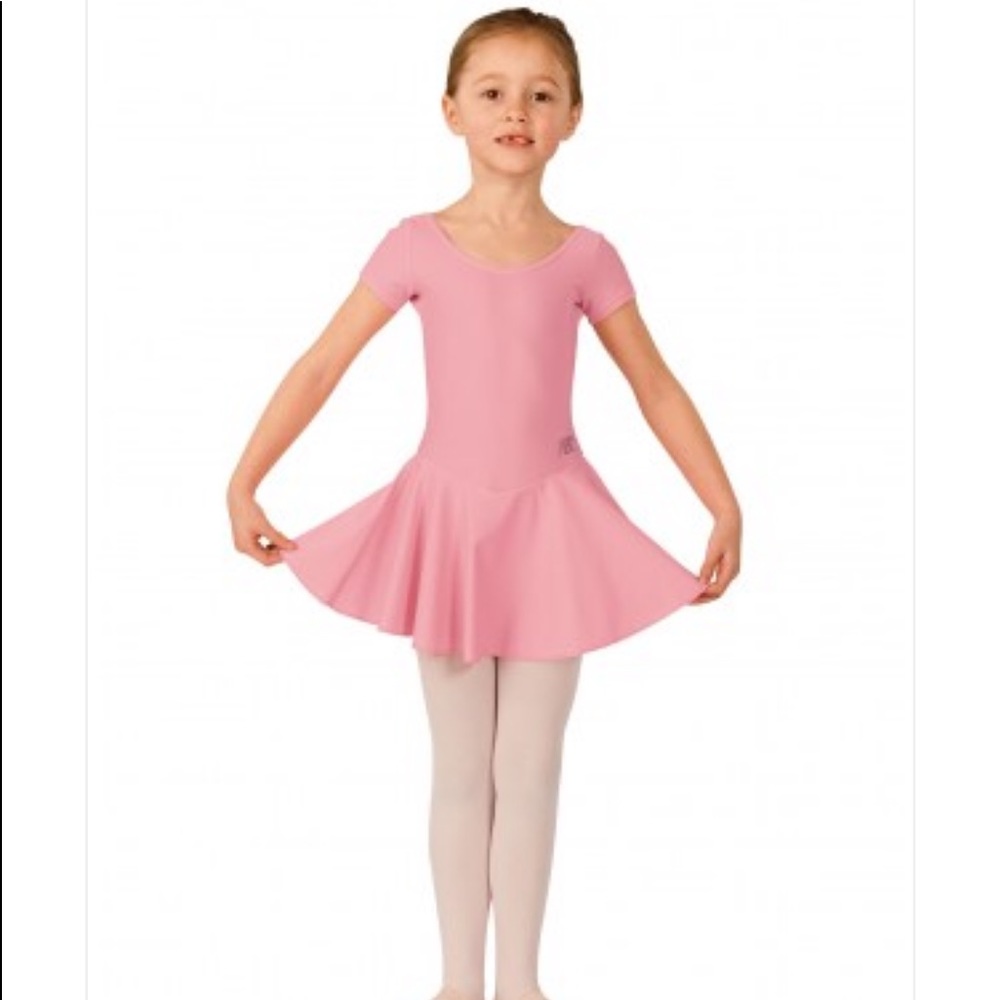 ABT 1st first position pink skirted leotard interm