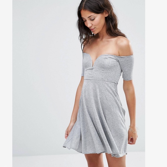 ASOS Dresses & Skirts - ASOS OFF THE SHOULDER SILVER SPARKLY SKATER DRESS