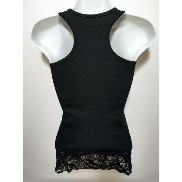 Black racerback tank top with lacy bottom - Picture 2 of 5