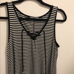 BLACK AND WHITE STRIPED TANK TUNIC TOP WITH LACES