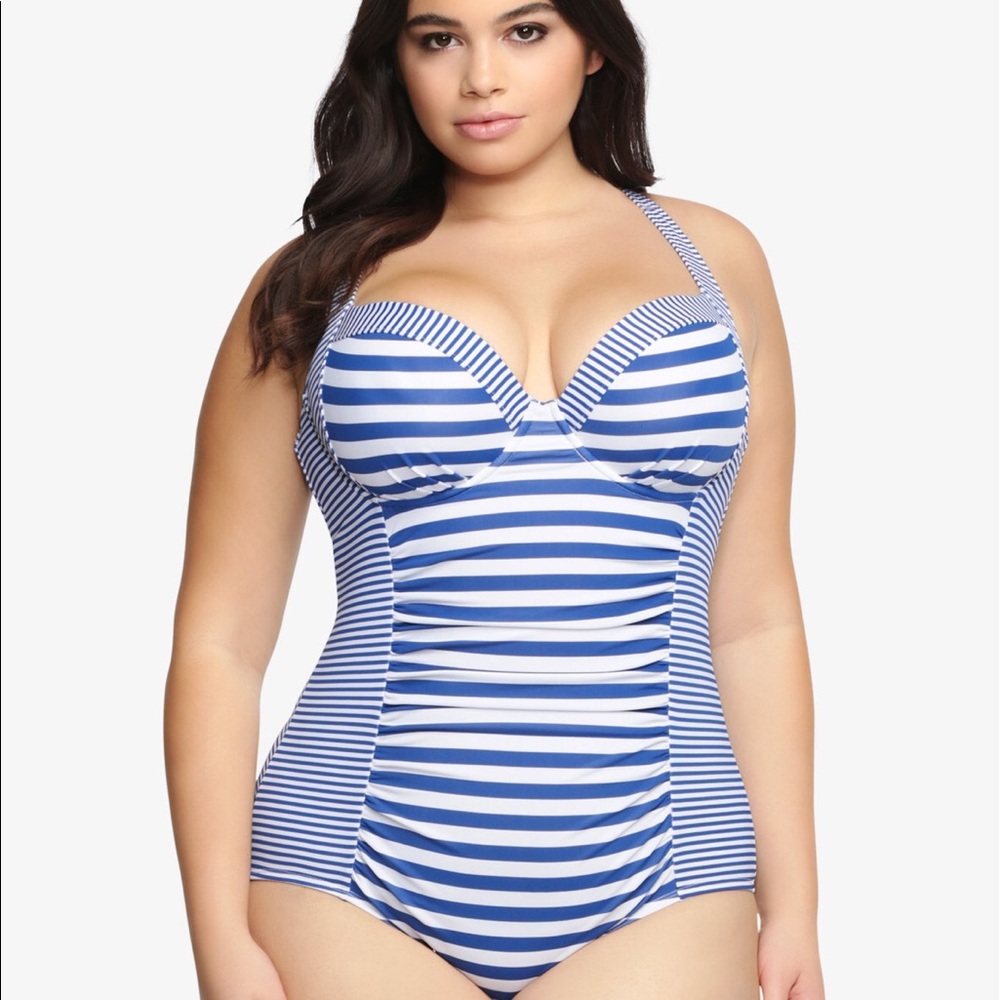 Torrid Striped One-Piece Swimsuit Ruched NWT