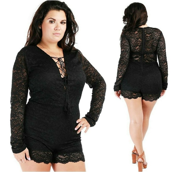 Pants - 🆕 Sale PLUS FLORAL LACE BLK ROMPER
