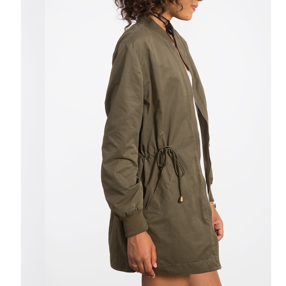 Olive Longline Bomber Jacket - Picture 2 of 5