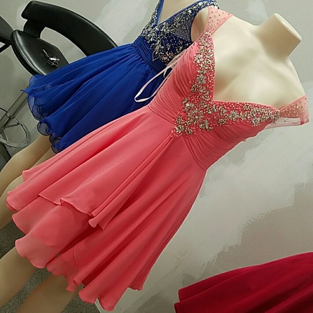 SALE Sz M coral pink beaded backless formal dress