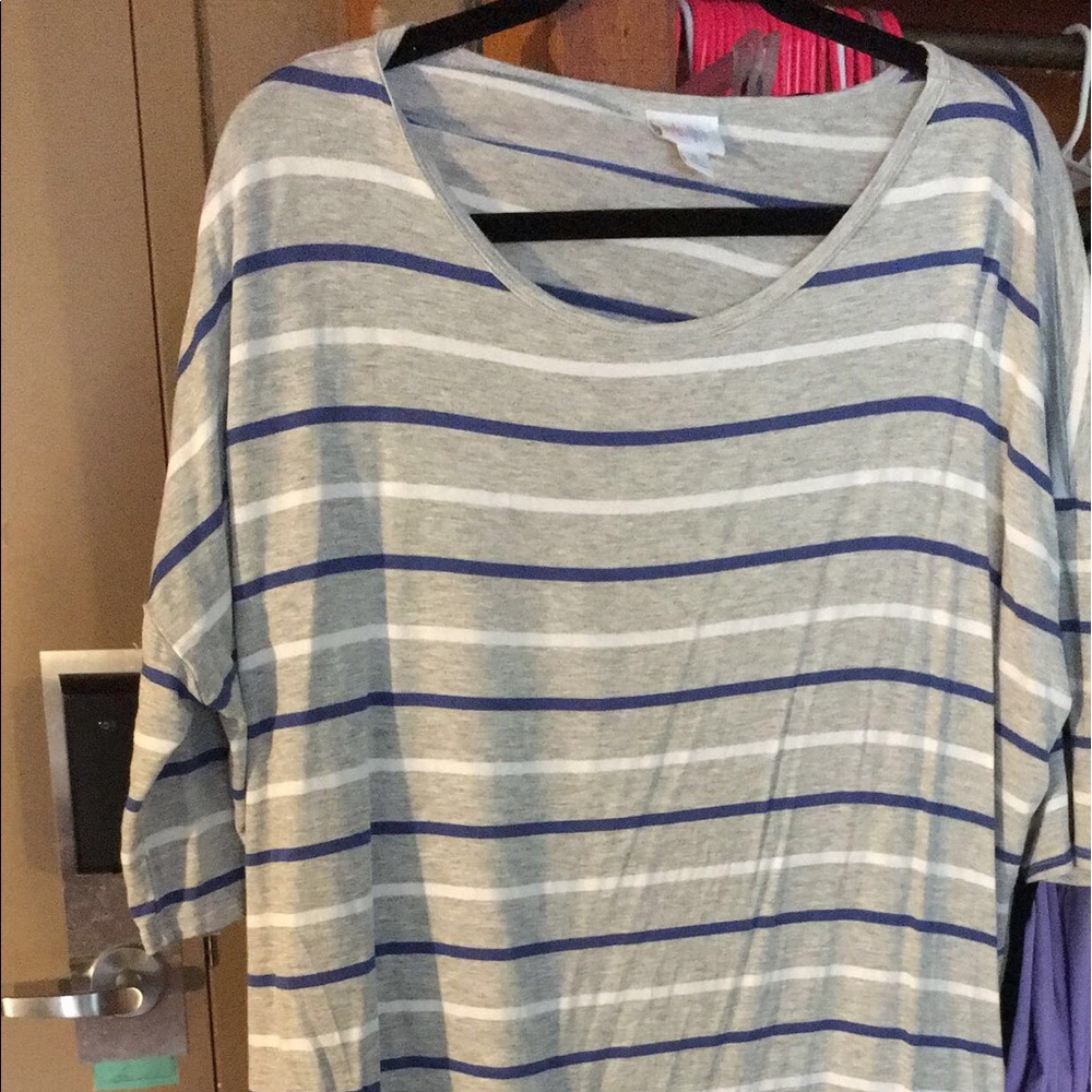 LulaRoe XL Irma Gray w/ Blue Stripes. Brand new