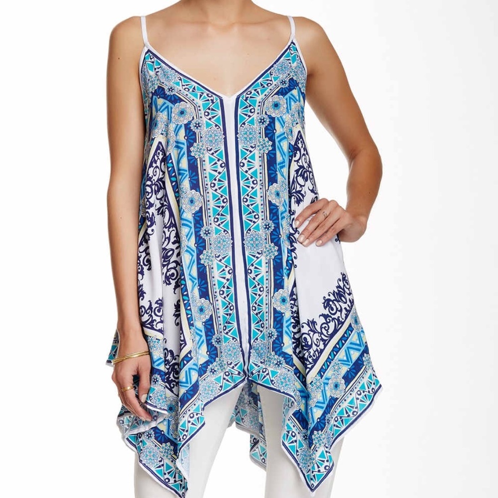 Mixed Pattern Sleeveless Blouse Tunic Length