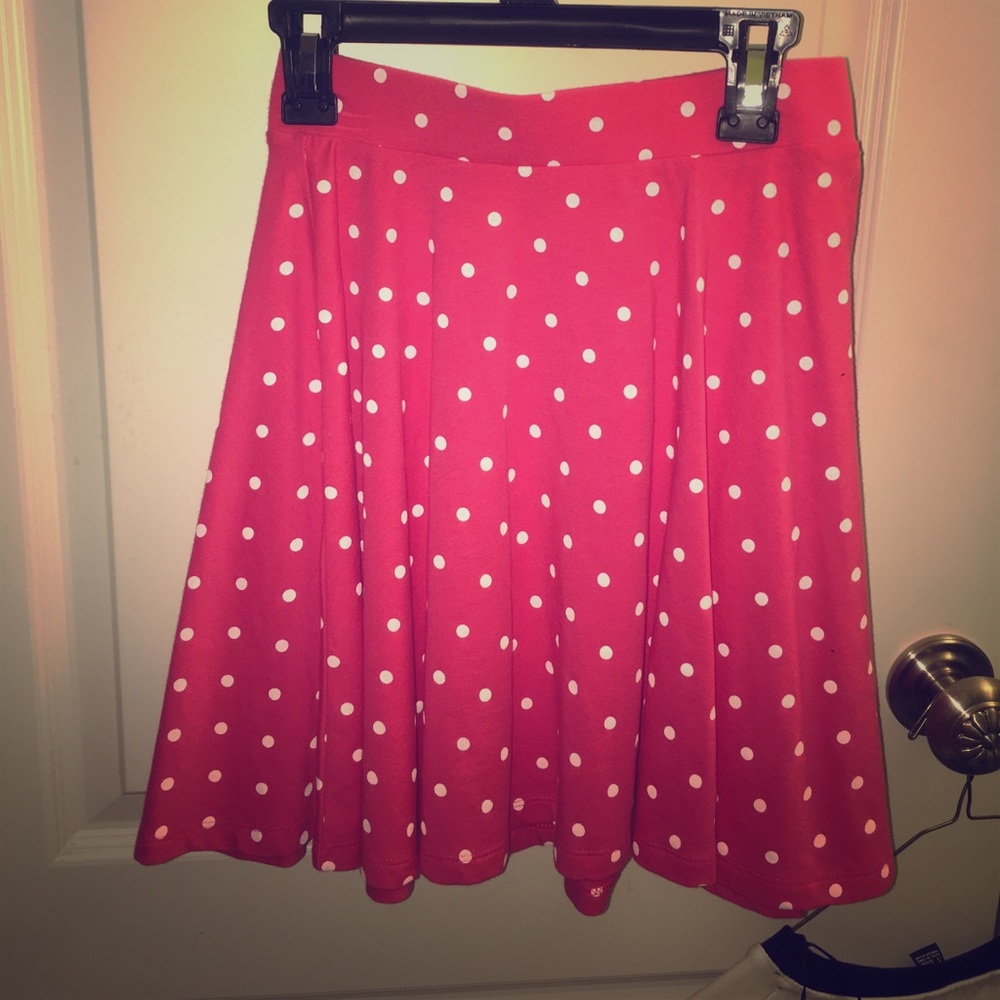 Pink and white polka dot skirt