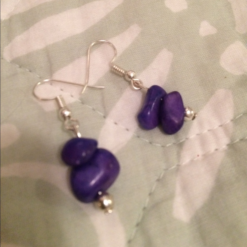 HANDMADE purple stone dangle earrings