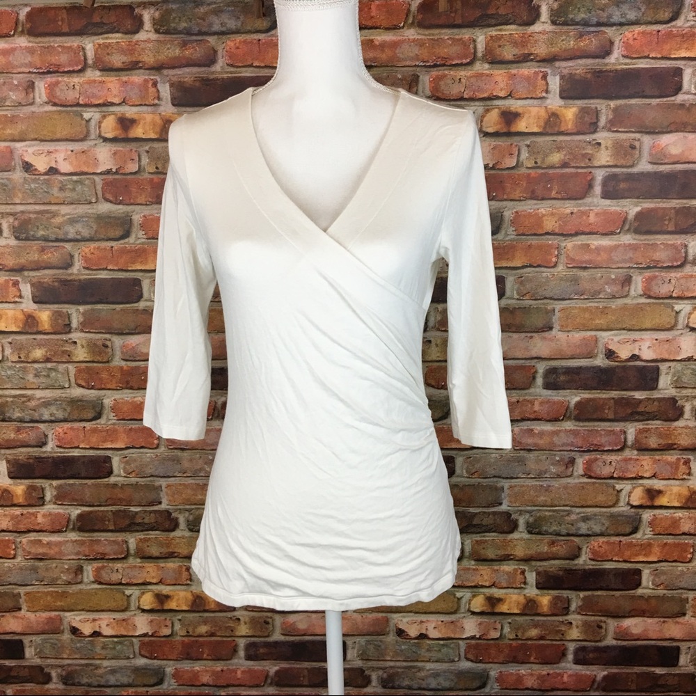 Soft Surroundings 3/4 Sleeve White Wrap Style Top