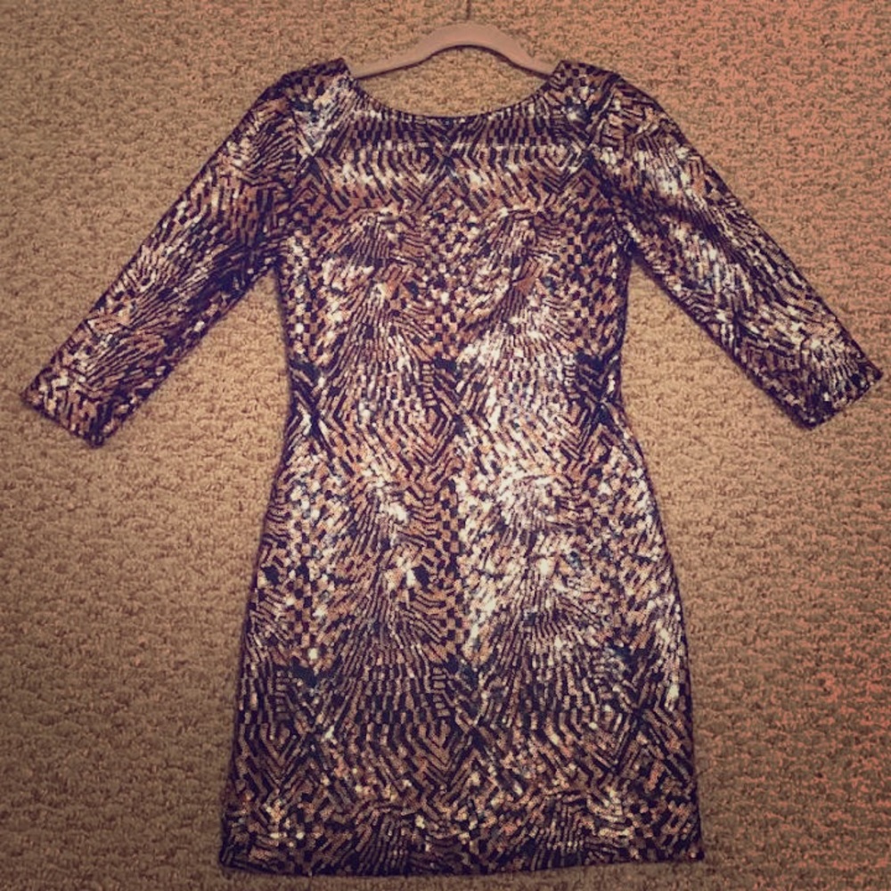 Black & Rose Gold Sequin Body Con Dress Size L/10