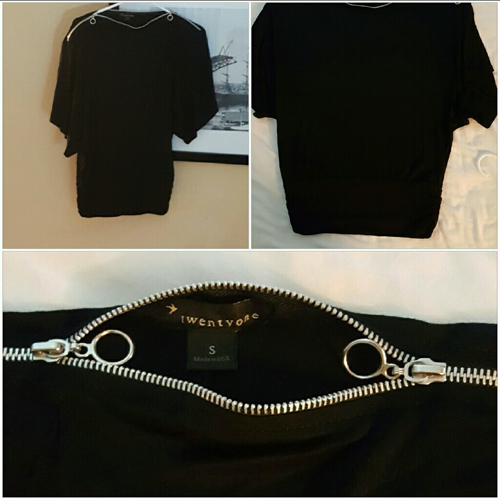 Twenty one soft jersey knit zipper collar top