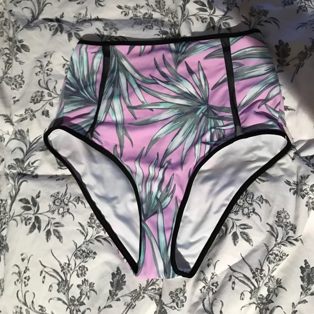 Lilac palm high waisted swim bottoms
