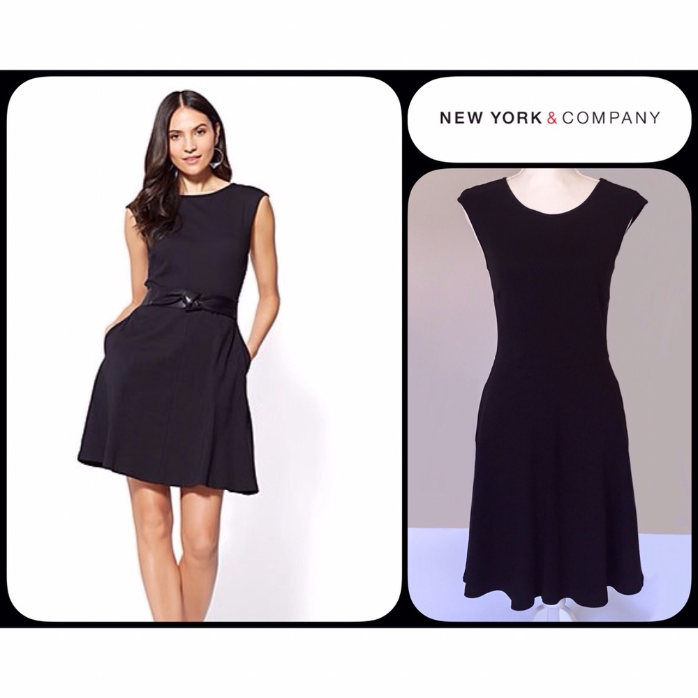 NY & Co. Sleeveless Fit & Flare Cotton Black Dress