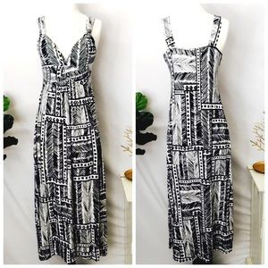 SPENSE | Tribal Boho Black White Maxi Dress S