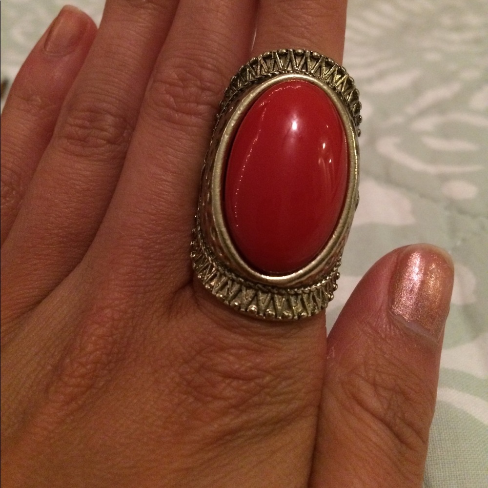 Boho blood orange stone ring