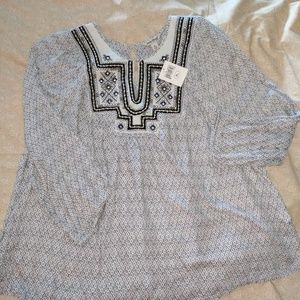Lucky Brand *NWT* Embroidered 3/4 Slv Top XL