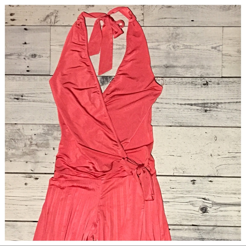 Coral Pink Wrap Halter Wide Leg Jumpsuit 🌻 - Picture 5 of 7