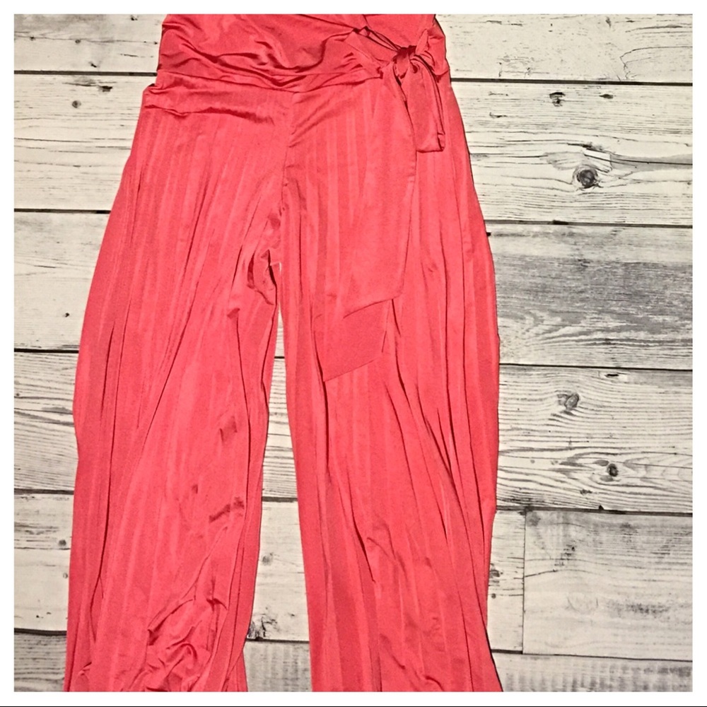 Coral Pink Wrap Halter Wide Leg Jumpsuit 🌻 - Picture 6 of 7