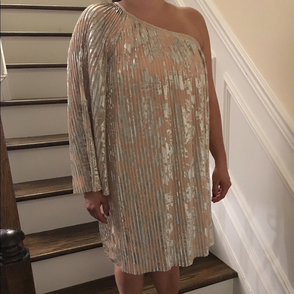 Silver & Blush Printed One Shoulder Dress