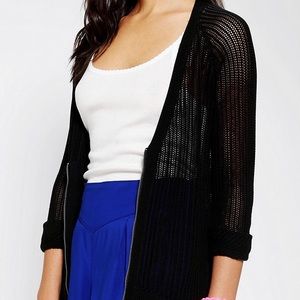UO Silence and Noise Black Mesh Zip Cardigan
