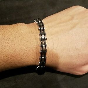 Men's stainless steel and rubber bracelet