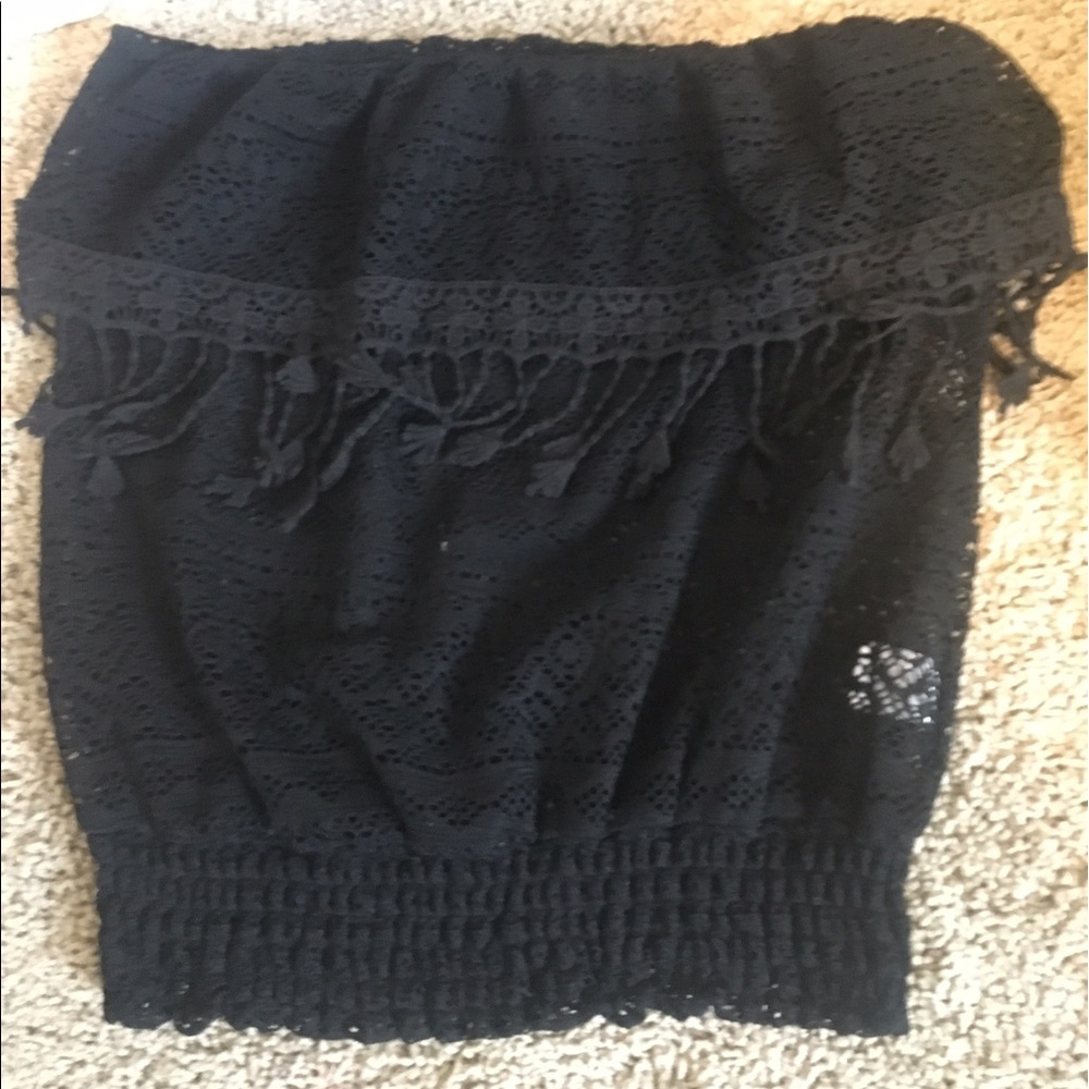 Black Lace Ruffle Tube Top