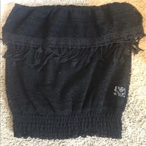 Black Lace Ruffle Tube Top