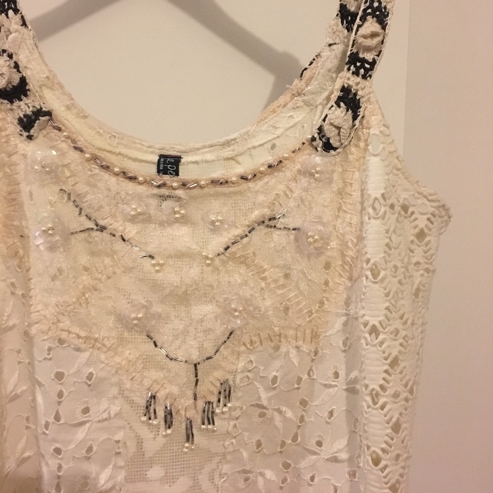 Free People Beaded Crochet Lace Eyelet Tank Med - Picture 2 of 8