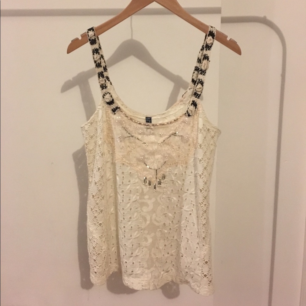 Free People Beaded Crochet Lace Eyelet Tank Med - Picture 1 of 8