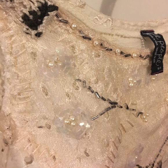 Free People Beaded Crochet Lace Eyelet Tank Med - Picture 8 of 8