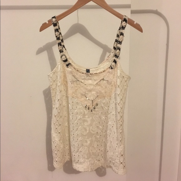 Free People Tops - Free People Beaded Crochet Lace Eyelet Tank Med