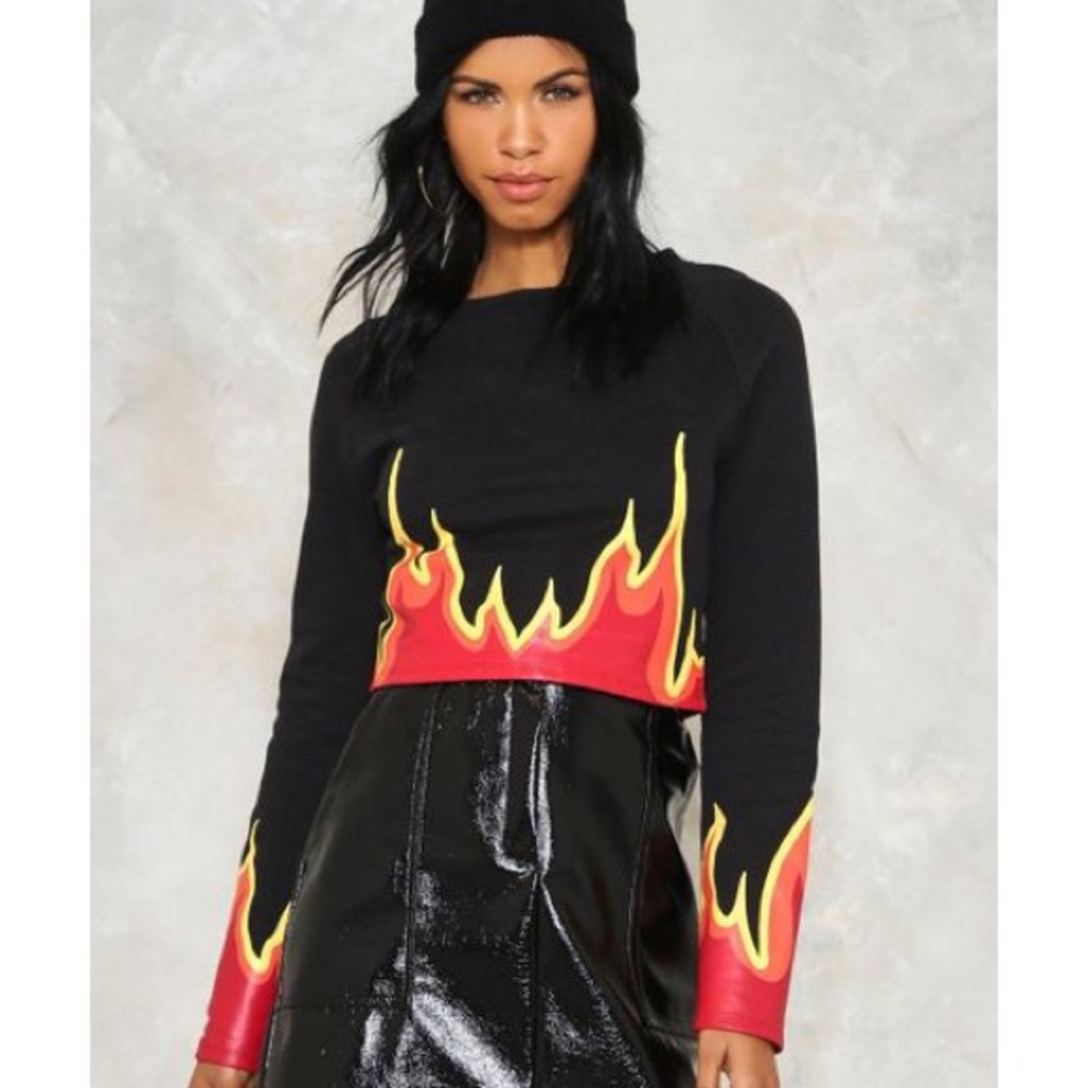 Nasty Gal collection flames longsleeve crop