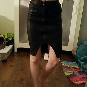 Black Faux Suede Pencil Skirt w/ middle slit NWT