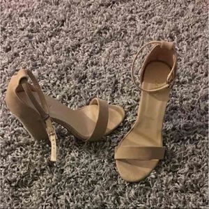 Size 5 tan faux suede block heel ankle strap
