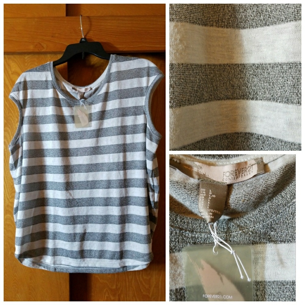 Grey Striped Cap Sleeve Tee