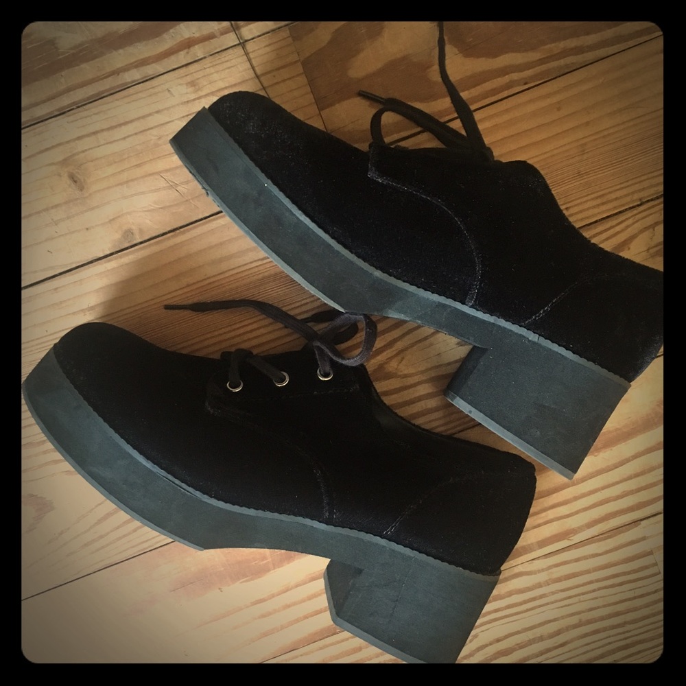 Topshop black velvet platform shoes