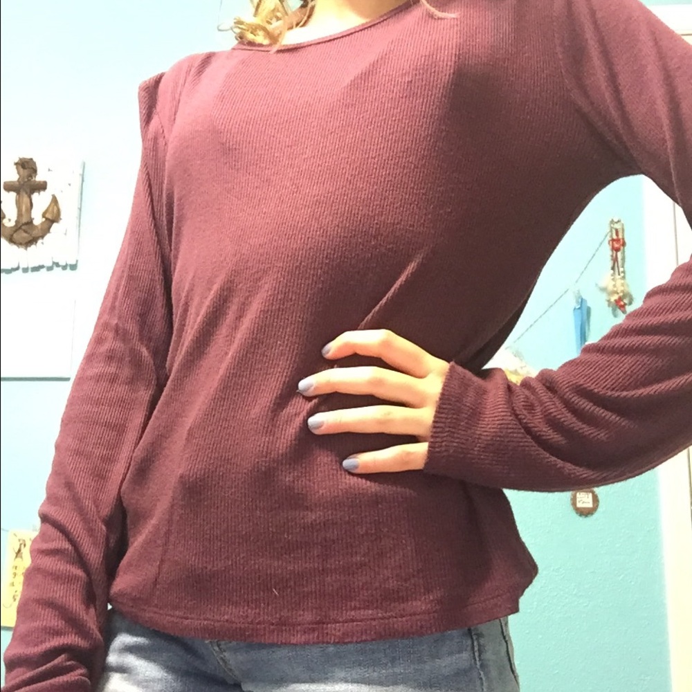 Burgundy long sleeve soft T shirt
