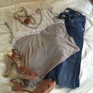 Cream color cotton shirt, with white lace. BOGO