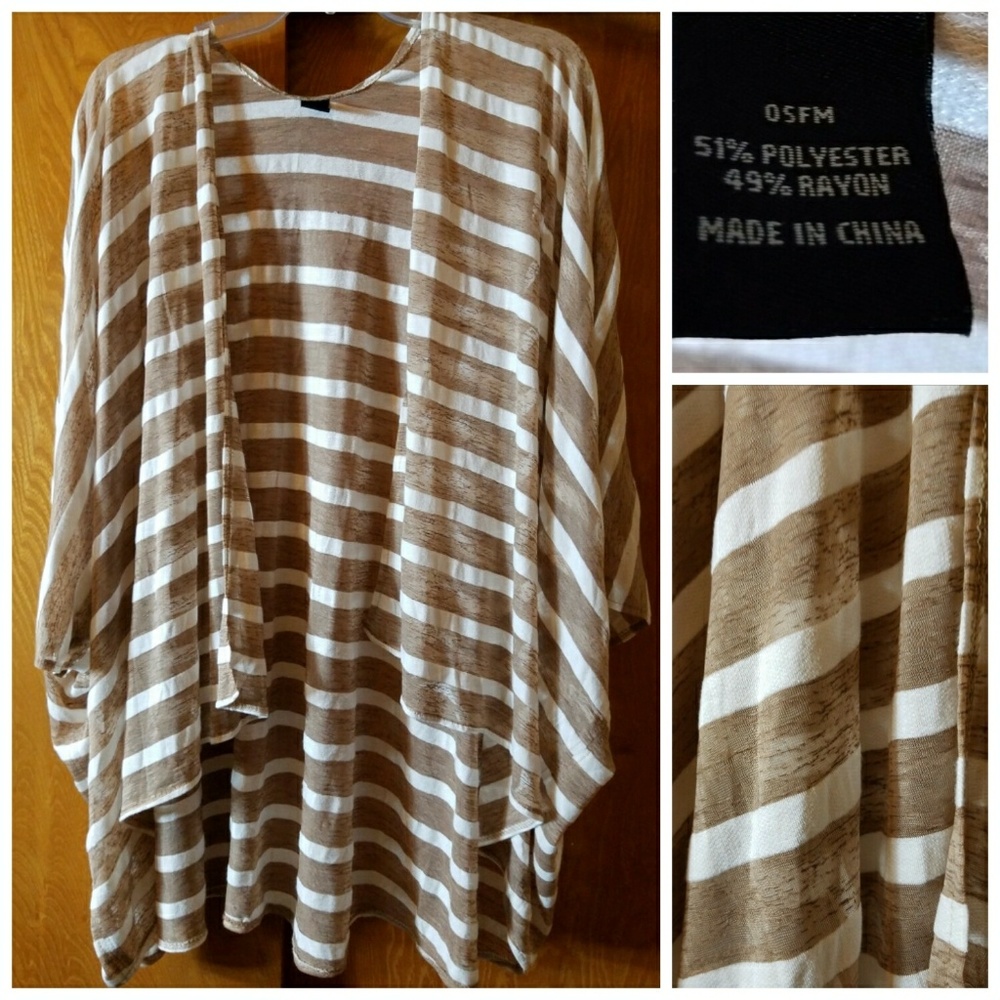 Tan & White Striped Kimono