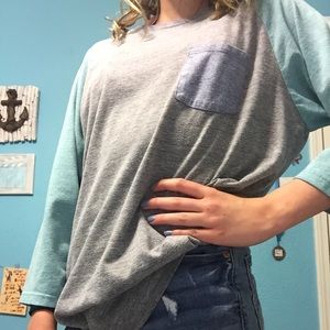 Blue and grey baseball tee