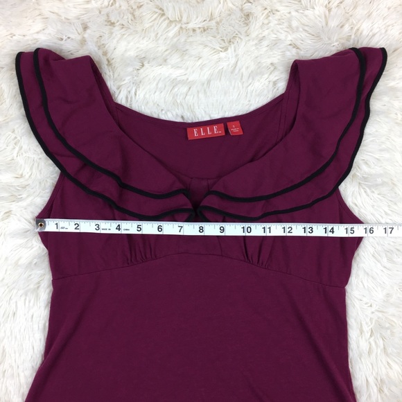 Elle Burgundy Ruffled Knit Top with Black Piping - Picture 4 of 7