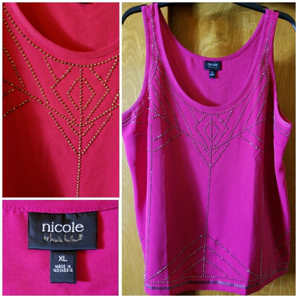 Beautiful Sleeveless Studded Fuschia Blouse