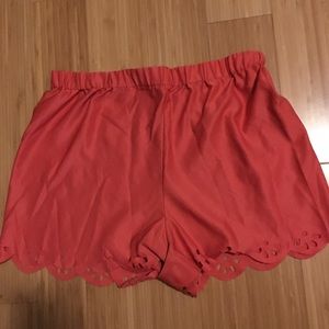 Kirra scalloped and later cut coral shorts
