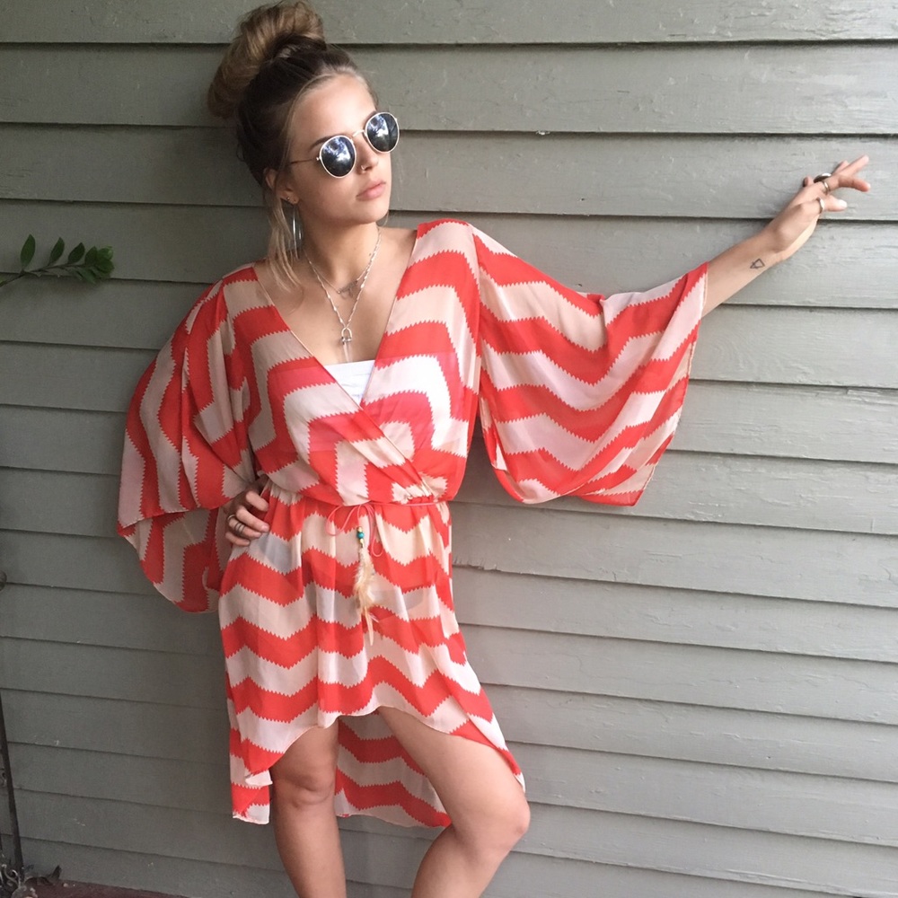 ⛱Sheer Red Dress with feather belt