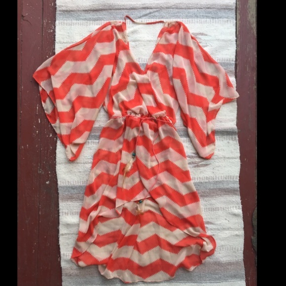 ⛱Sheer Red Dress with feather belt - Picture 2 of 6