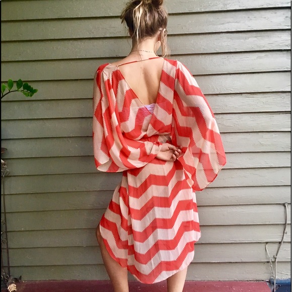 ⛱Sheer Red Dress with feather belt - Picture 3 of 6