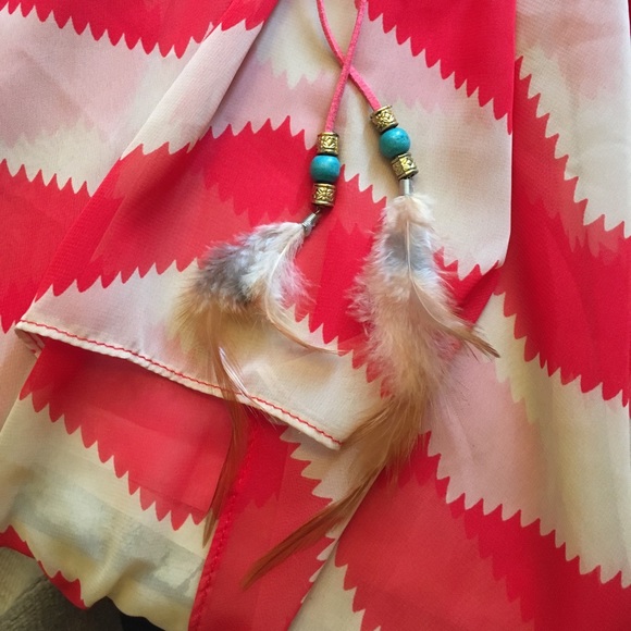 ⛱Sheer Red Dress with feather belt - Picture 4 of 6