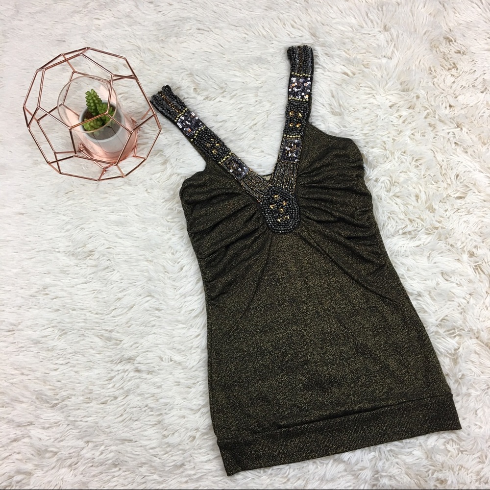Daytrip Gold and Black Beaded Tank