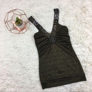 Daytrip Gold and Black Beaded Tank