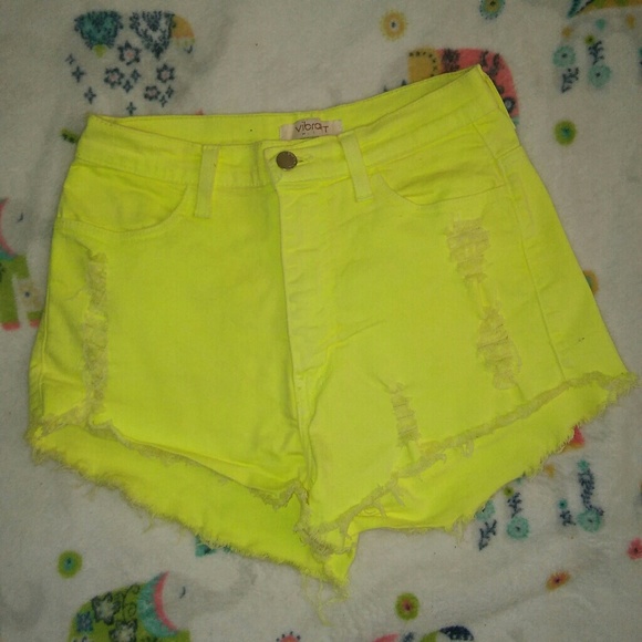 Vibrant M.I.U Pants - Neon Yellow Jean Shorts